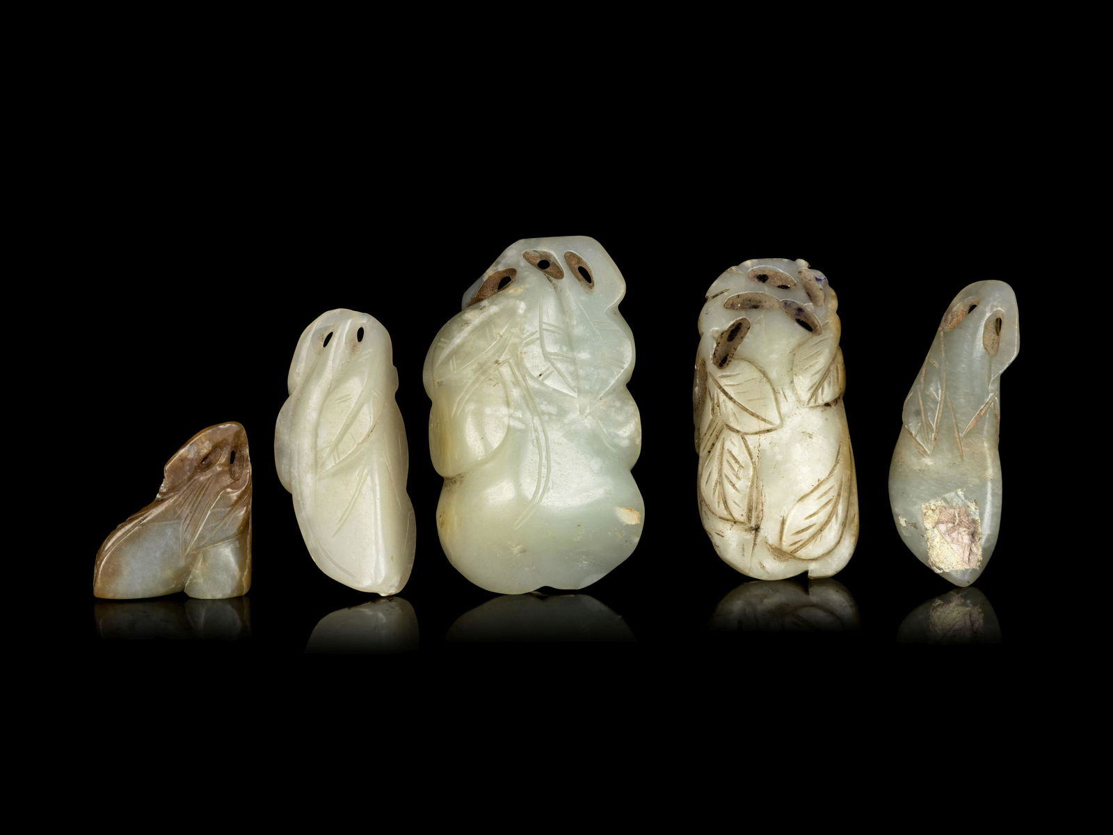 Five Chinese Celadon Jade Carved Figures of Fruits (1 of 2)