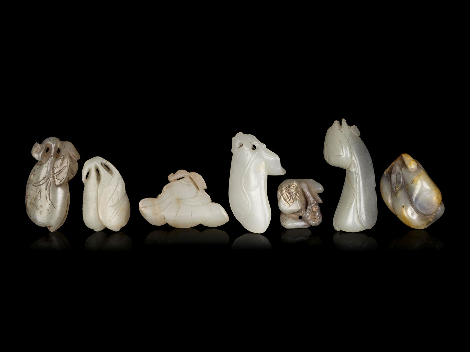 Six Chinese Celadon Jade Carved Figures of Fruits (1 of 2)