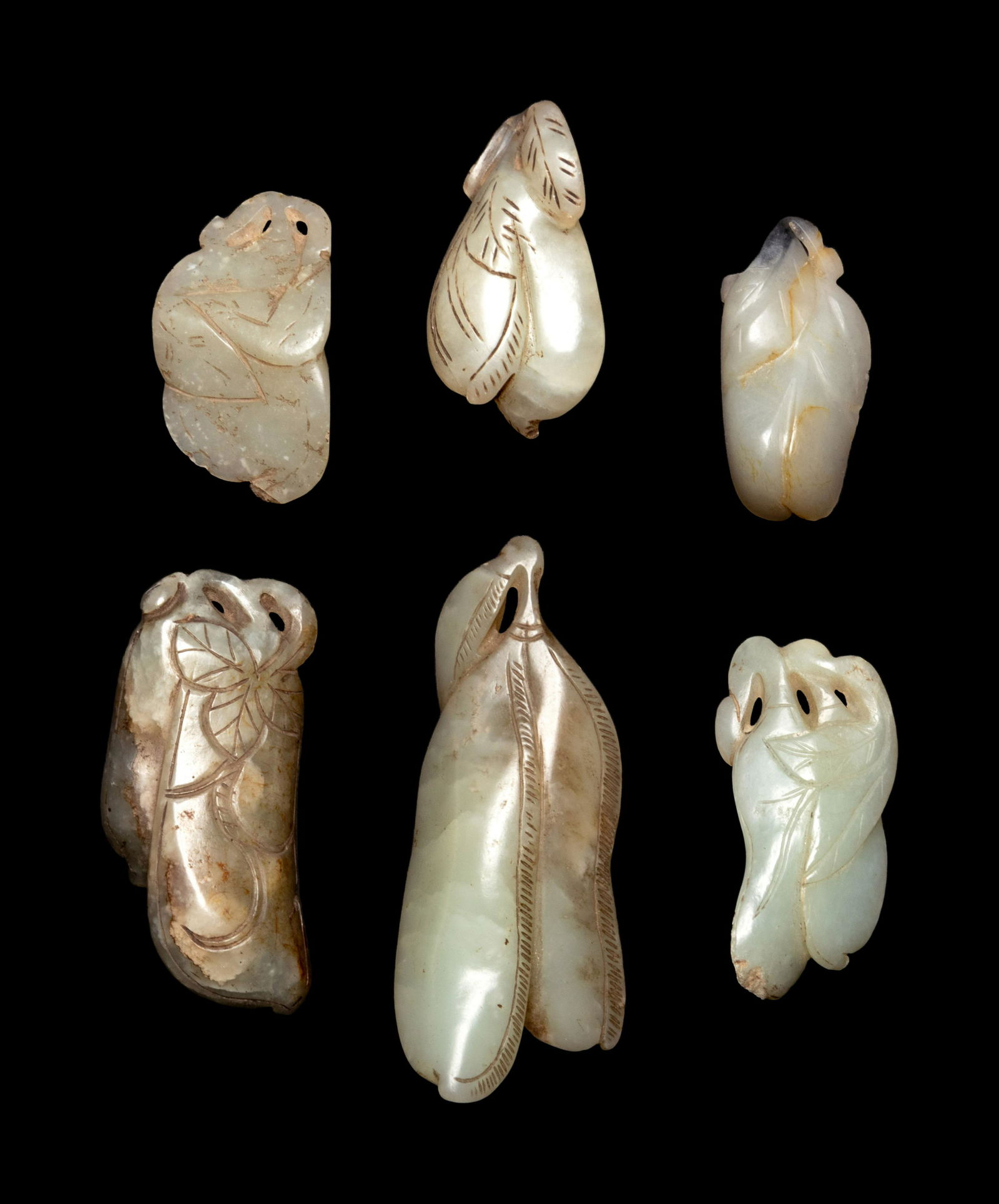Six Chinese Celadon Jade Carvings of Fruits (1 of 2)