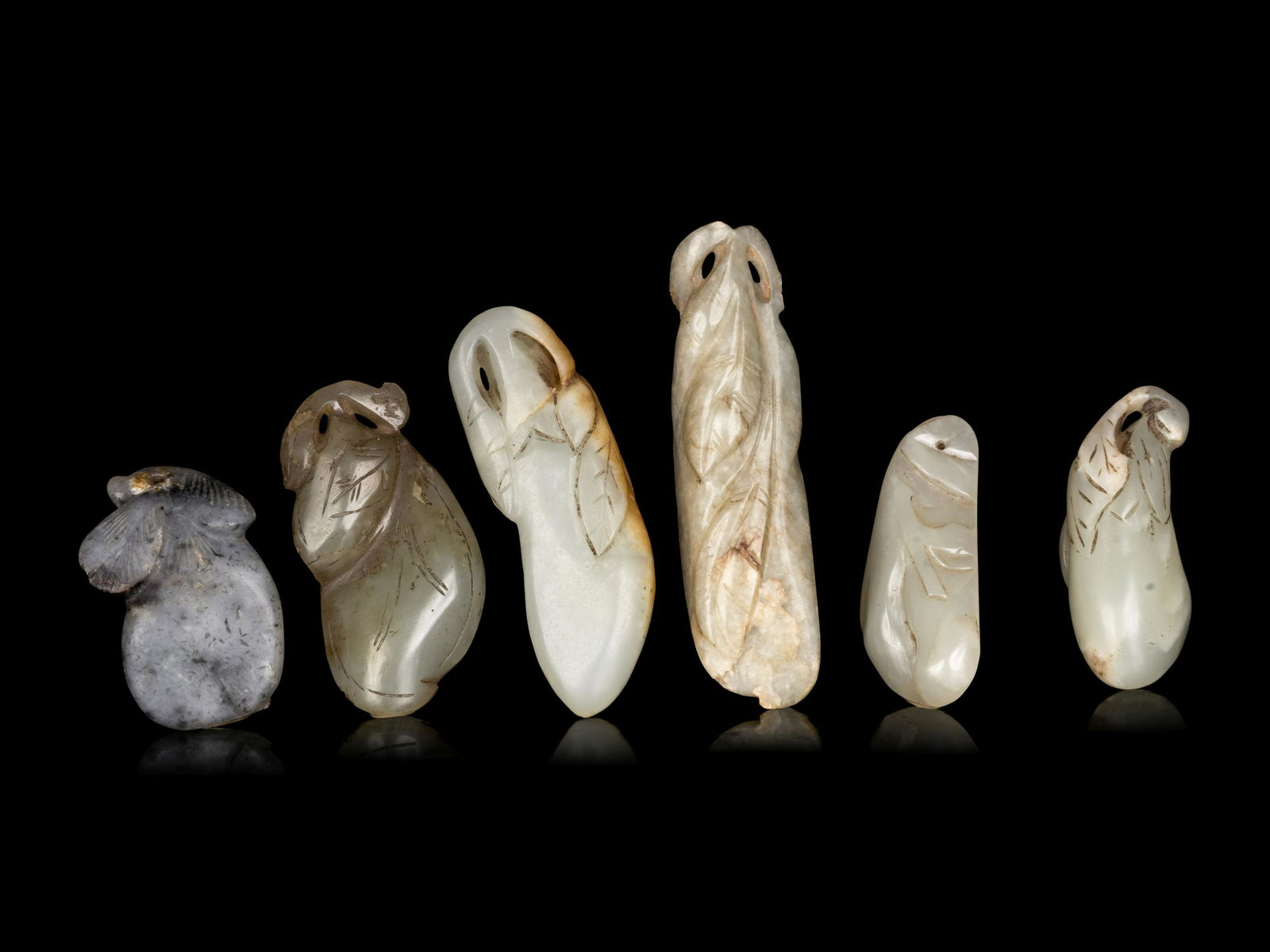 Six Chinese Jade Carvings of Aubergines (1 of 2)