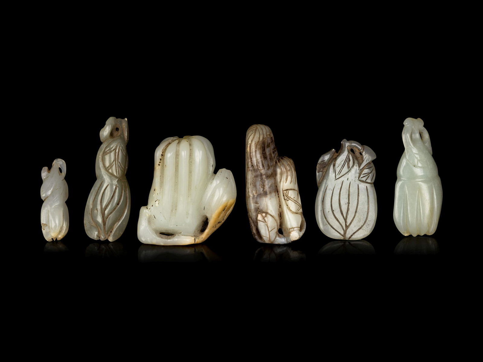 Six Chinese Celadon Jade Carvings of Buddha's Hand (1 of 2)