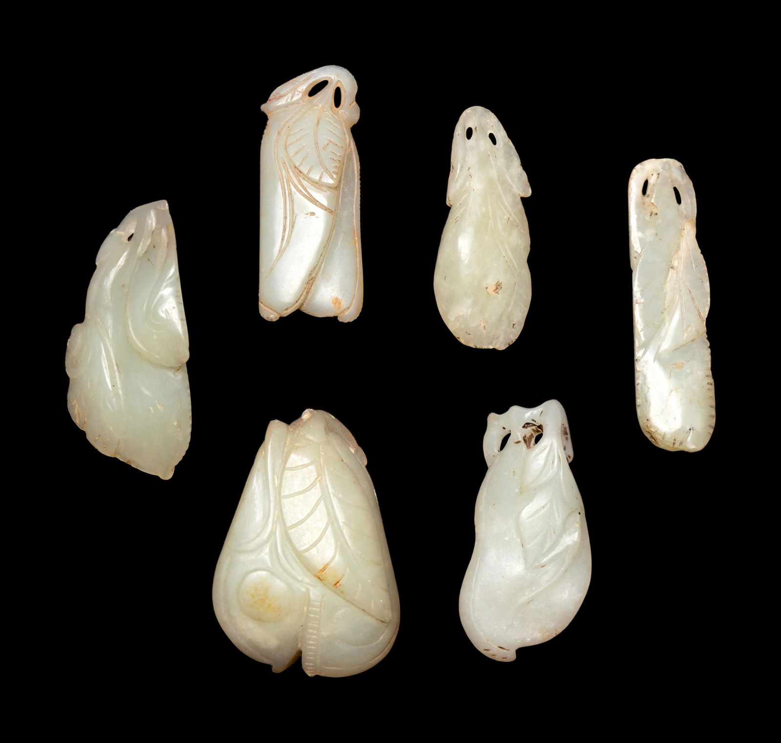 Six Chinese Pale Celadon Jade Carved Beans (1 of 2)