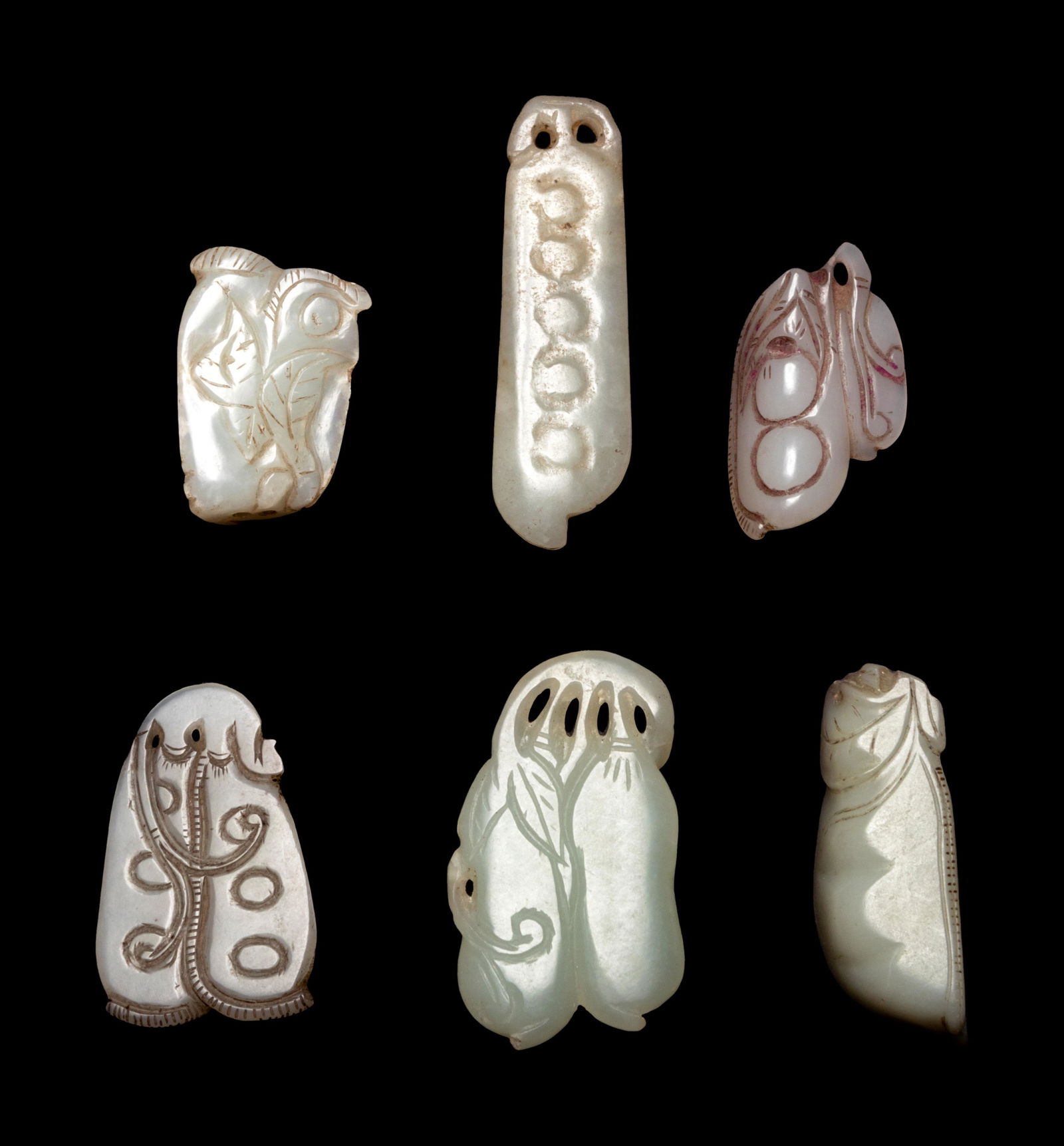 Six Chinese Jade Carvings of Beans (1 of 2)