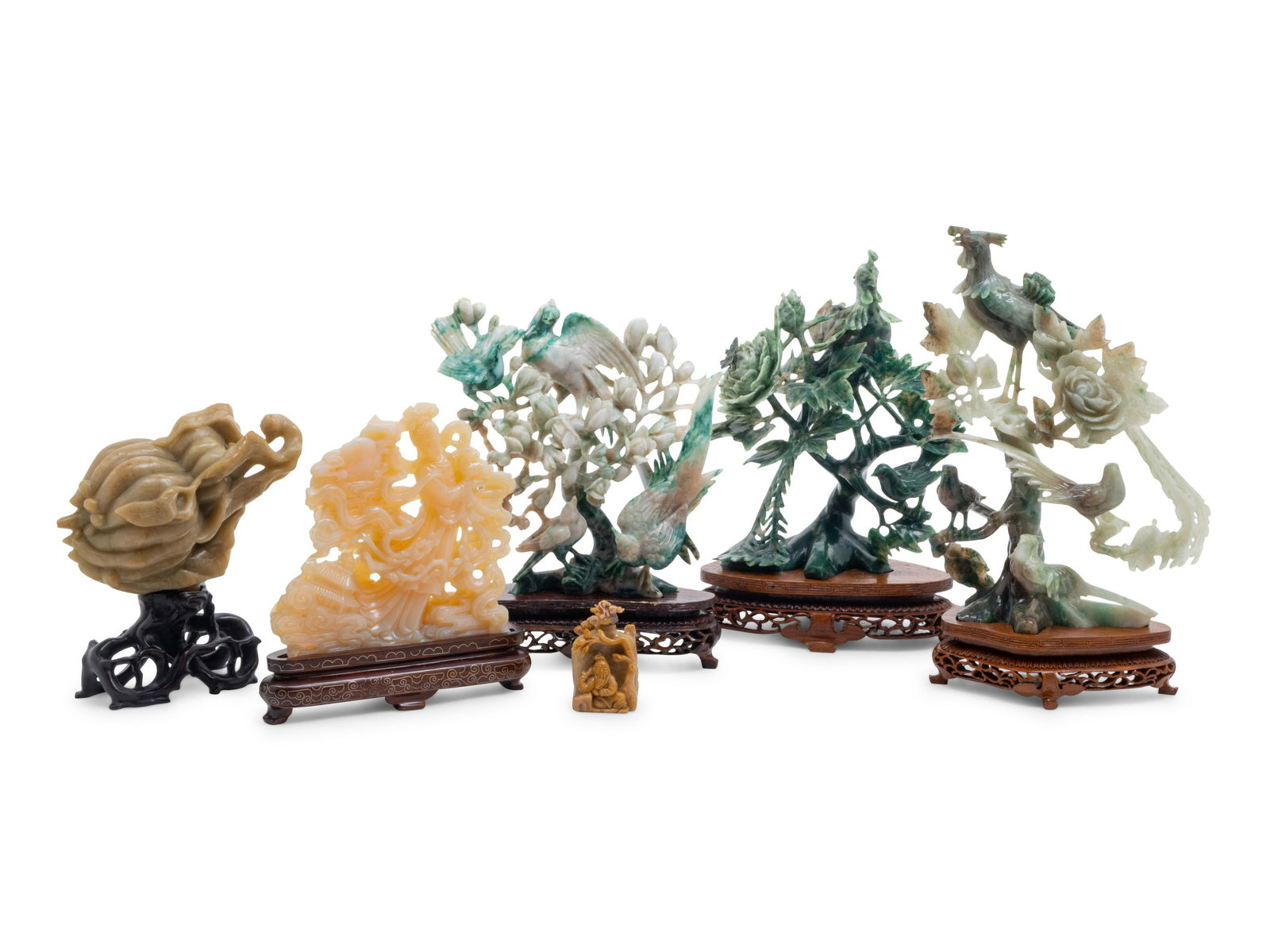 Six Chinese Jadeite and Hardstone Carvings (1 of 3)