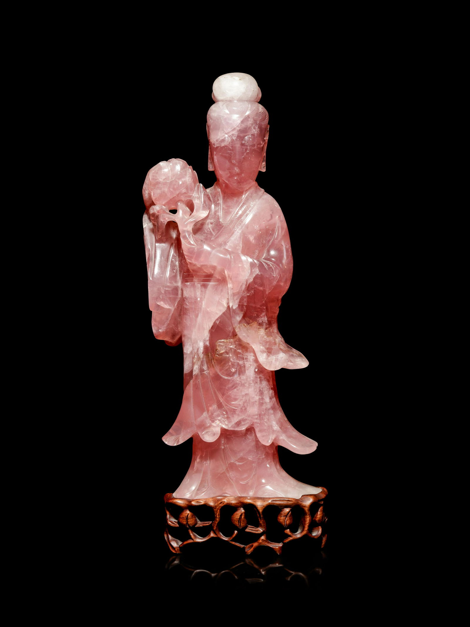 A Large Chinese Rose Quartz Figure of Female Immortal (1 of 3)