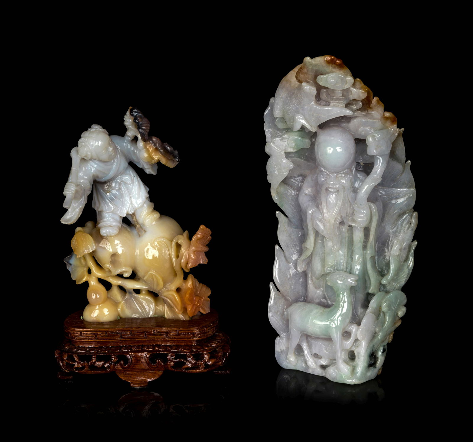 Two Chinese Russet and Lavender Jadeite Figural Groups (1 of 2)
