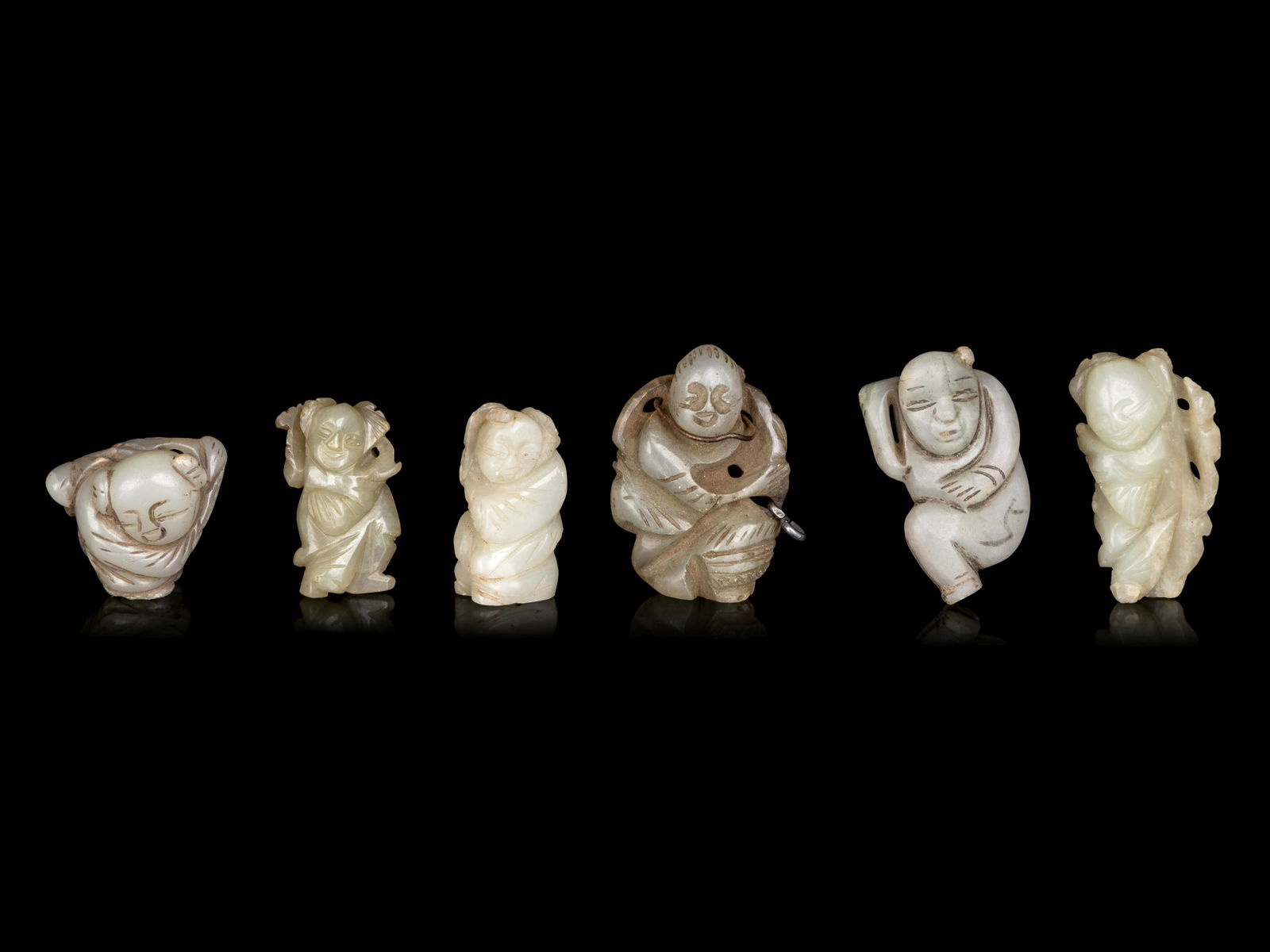Six Celadon Jade Carvings of Boys (1 of 4)
