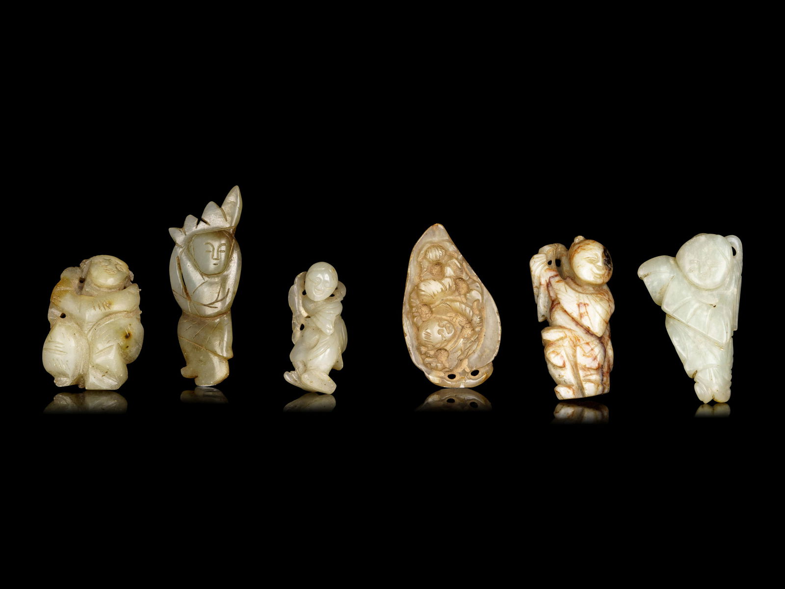 Six Chinese Celadon Jade Carvings of Boys (1 of 3)