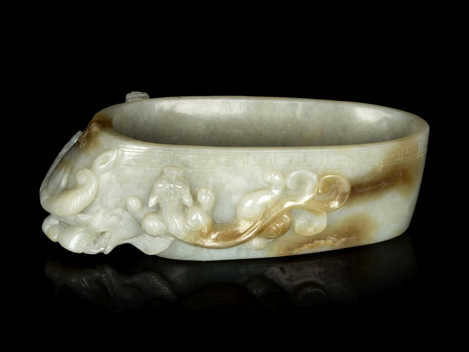 A Chinese Celadon Jade 'Chilong'Brush Washer (1 of 3)