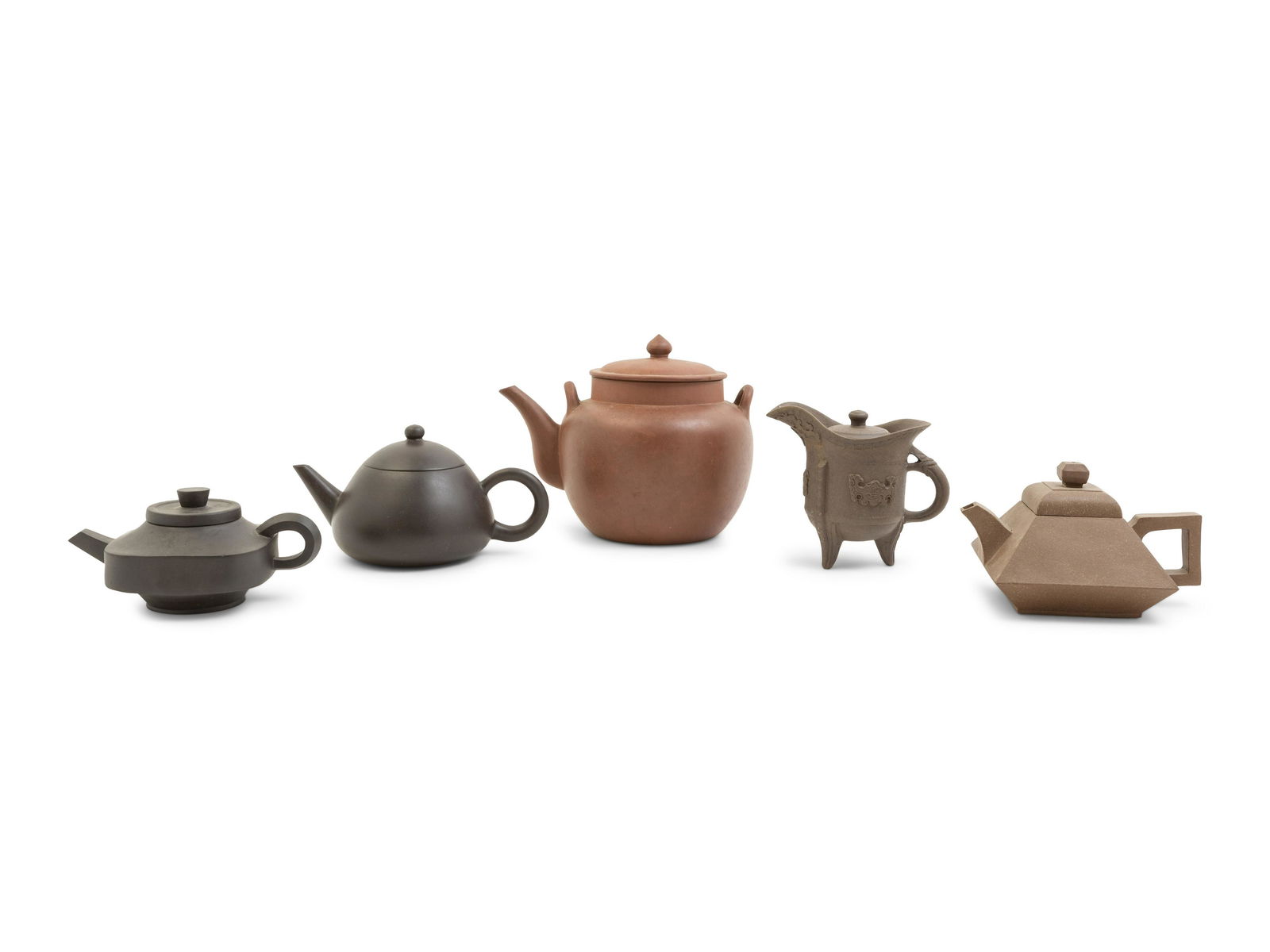 Five Chinese Yixing ZishaPottery Teapots (1 of 5)