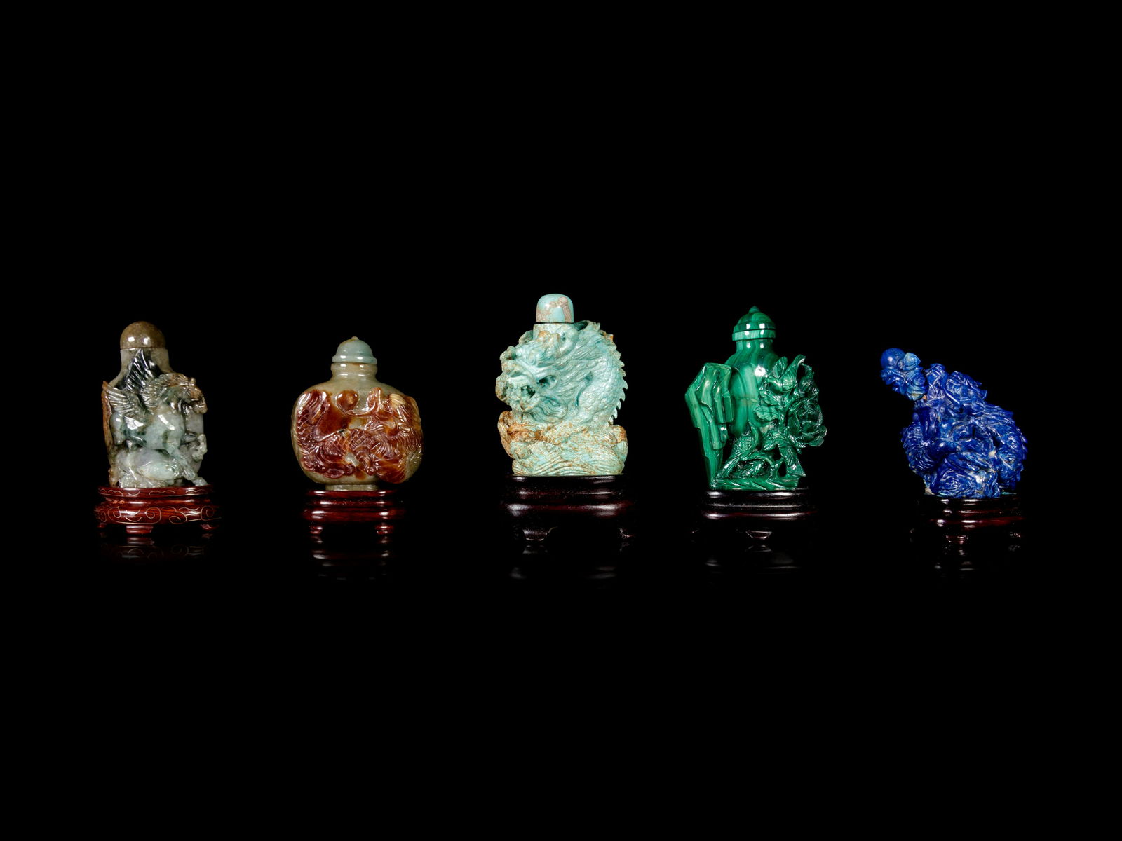 Nine Chinese Carved Hardstone Snuff Bottles (1 of 4)