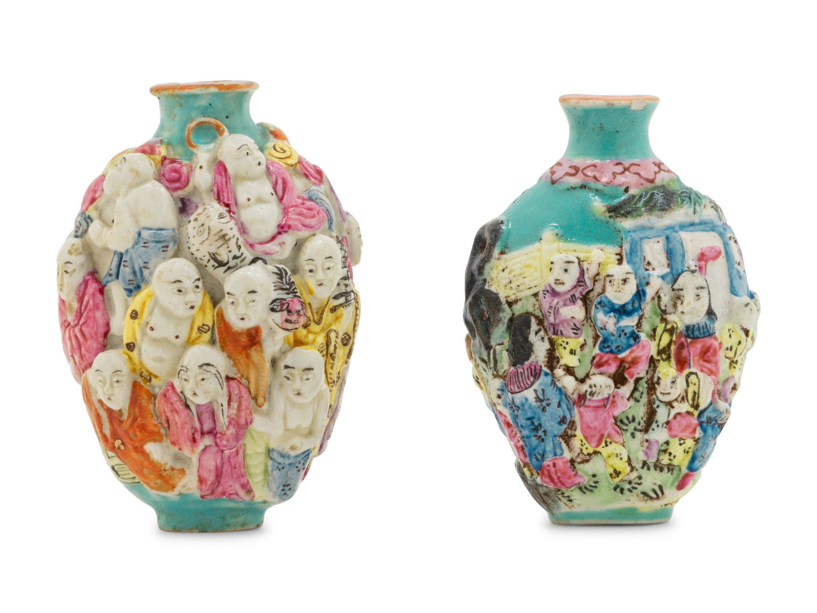Two Chinese Molded Famille Rose Porcelain Snuff Bottles (1 of 3)