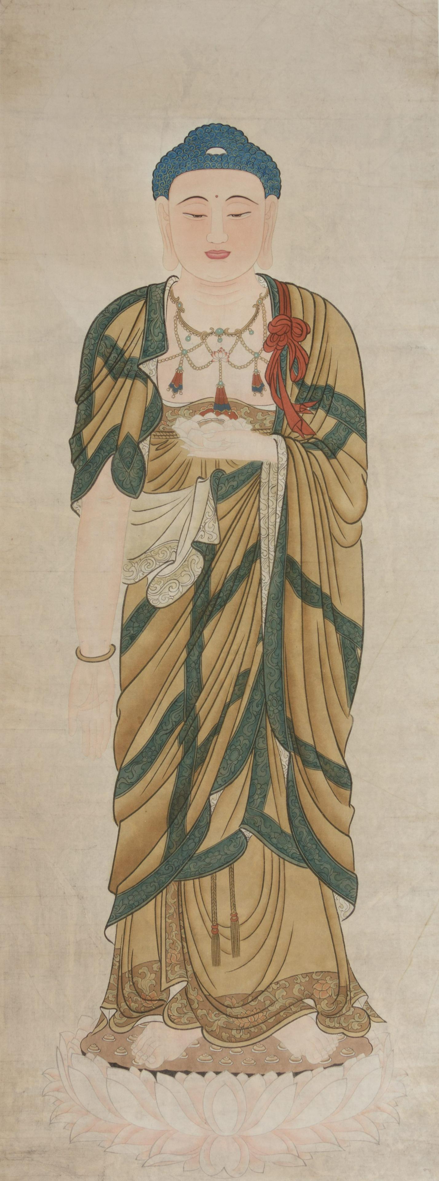 A Chinese Woodblock Print Scroll of a Buddha (1 of 5)