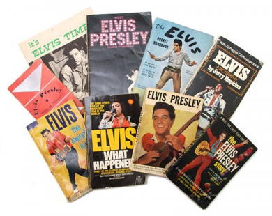 A Group of Eight Books Pertaining to Elvis Presley,: A Group of Eight Books Pertaining to Elvis Presley, comprising a very rare copy of Elvis Presley: Man or Mouse? by record producer and author Chaw Mank and signed by him (Chaw Mank, n.d.), The Elvis