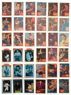 A Collection of Thirty-Six Elvis Presley Trading Ca: A Collection of Thirty-Six Elvis Presley Trading Cards, comprising 26 Elvis Presley Enterprises "Ask Elvis" bubble gum trading cards, printed in 1956, one Topps Picture Card from the "Hit Stars"