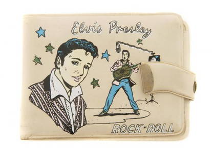 An Elvis Presley Enterprises Rock 'n' Roll Vinyl Bi: An Elvis Presley Enterprises Rock 'n' Roll Vinyl Billfold, distributed in 1956, with a snap closure and separate snap compartments inside, featuring color images of Elvis Presley.