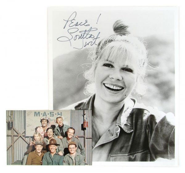 A Signed Photograph of the Cast of the TV Show Mash: A Signed Photograph of the Cast of the TV Show Mash, signed by all members of the cast on the back and accompanied by a photograph of Loretta Swit, who played the character of Major Margaret "Hot Lips