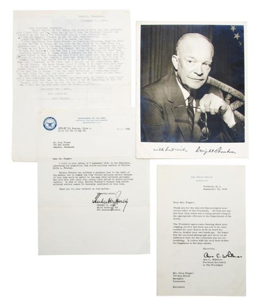 A Collection of Signed Items Regarding Gary Pepper': A Collection of Signed Items Regarding Gary Pepper's Request for Elvis Presley's Discharge From the Army Due to Grief, including typed letters by Gary Pepper to President Eisenhower, Colonel Parker an