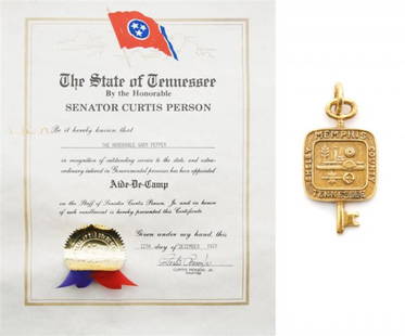 An Official Appointment and Key to the City of Memp: An Official Appointment and Key to the City of Memphis Charm, both presented to Gary Pepper from Senator Person of Tennessee.