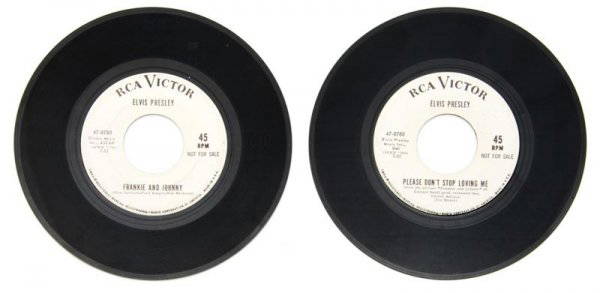 A Group of Two 1966 Frankie and Johnny" White Label: A Group of Two 1966 "Frankie and Johnny" White Label Promo 45s, (RCA Victor 47-8780) promotional white label 7" 45rpm EP discs marked "NOT FOR SALE." Condition: Good, Near Mint.