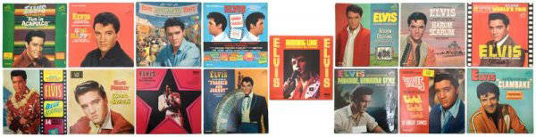 A Collection of LP Album Soundtracks from Elvis Pr: A Collection of LP Album Soundtracks from Elvis Presley's Films, comprising 15 albums featuring the soundtracks of Blue Hawaii (1961), Clambake (1967), Double Trouble (1967), Frankie and Johnny