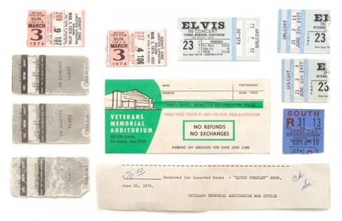 A Collection of Ticket Stubs From Elvis Presley Co: A Collection of Ticket Stubs From Elvis Presley Concerts.