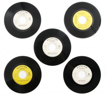 A Group of Five Promo 45s of Elvis Presley's Gospe: A Group of Five Promo 45s of Elvis Presley's Gospel Music, all marked "NOT FOR SALE," comprising "How Great Thou Art" / "His Hand in Mine," RCA 74-0130, white label (Near Mint), "Joshua Fit the