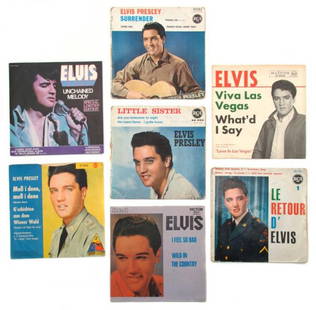 A Group of Eight 45rpm Foreign Singles of Elvis Pr: A Group of Eight 45rpm Foreign Singles of Elvis Presley's Music, comprising "Surrender / Lonely Man / Flaming Star / Summer Kisses, Winter Tears" RCA-86.303, "Le Retour D'Elvis - Make Me Know It /