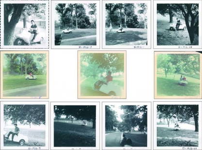 A Group of Original Photographs of Elvis and Prisc: A Group of Original Photographs of Elvis and Priscilla Riding Golf Carts at Graceland, comprising seven black and white and three color photographs dated July, 1967.