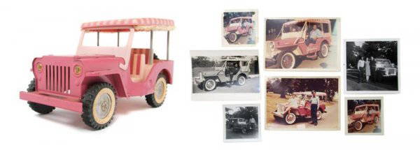 A Gifted Elvis Presley Tonka Toy Golf Cart,: A Gifted Elvis Presley Tonka Toy Golf Cart, specially made and given to Gary Pepper from Elvis Presley based on Elvis Presley's own golf cart. Together with seven photographs of Elvis Presley's