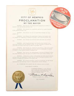 A Group of Items Pertaining to the Elvis Presley: A Group of Items Pertaining to the Elvis Presley Coliseum, comprising an official proclamation from the Mayor of Memphis, Bill Ingram, that the Memphis Mid-South Coliseum be called "Elvis Presley