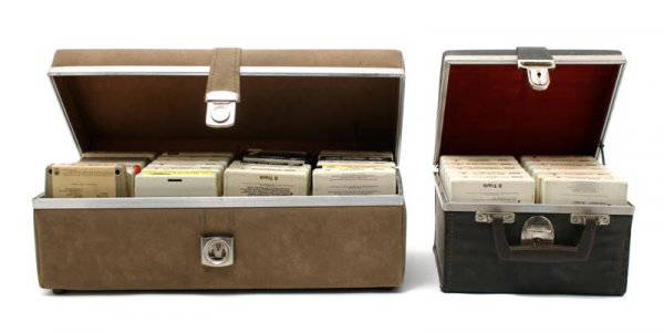 Gary Pepper's 8-Track Tape Collection,: Gary Pepper's 8-Track Tape Collection, housed in two leather boxes.