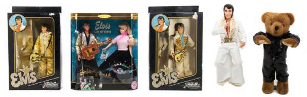 A Group of Four Elvis Presley Dolls,: A Group of Four Elvis Presley Dolls, comprising two Elvis Presley "Graceland" dolls, issued in 1984 by Elvis Presley Enterprises, a "Barbie Loves Elvis" gift set issued by Barbie Collectibles in