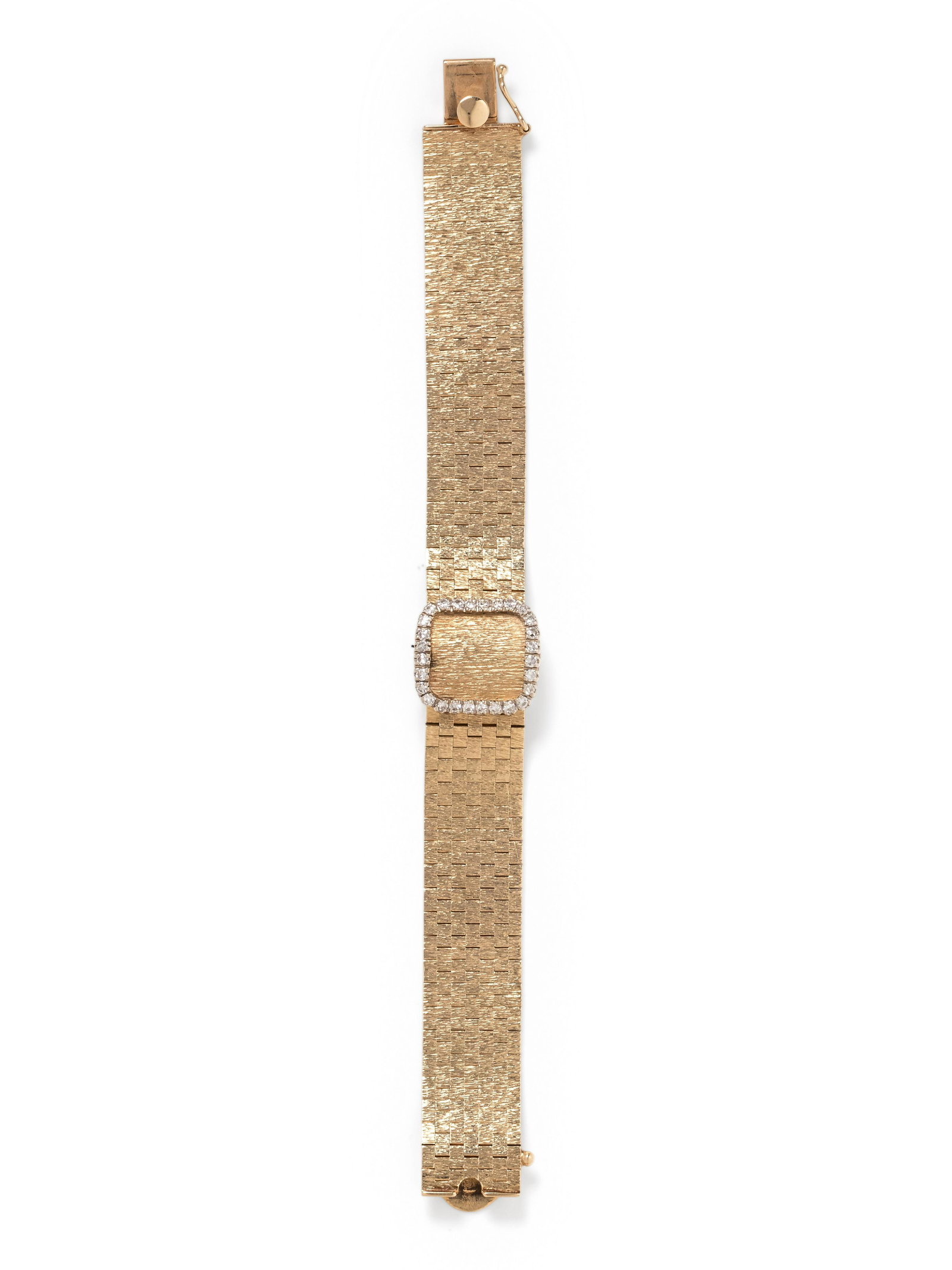 LONGINES, 14K YELLOW GOLD AND DIAMOND SURPRISE: LONGINES, 14K YELLOW GOLD AND DIAMOND SURPRISE WRISTWATCH The hinged cover containing 28 single cut diamonds, applied gold lozenge and Arabic numerals, Cal. 410 17 jewel manual movement signed LONGINE