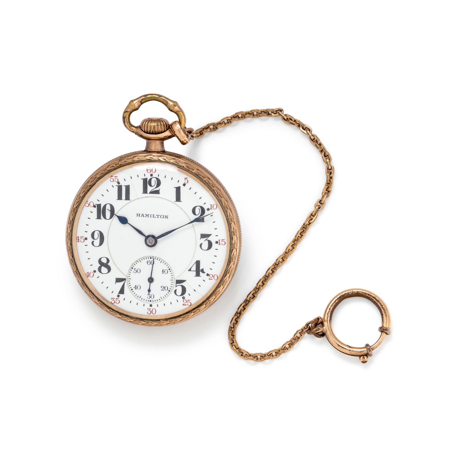 HAMILTON, GOLD-FILLED OPEN FACE POCKET WATCH WITH FOB (1 of 3)