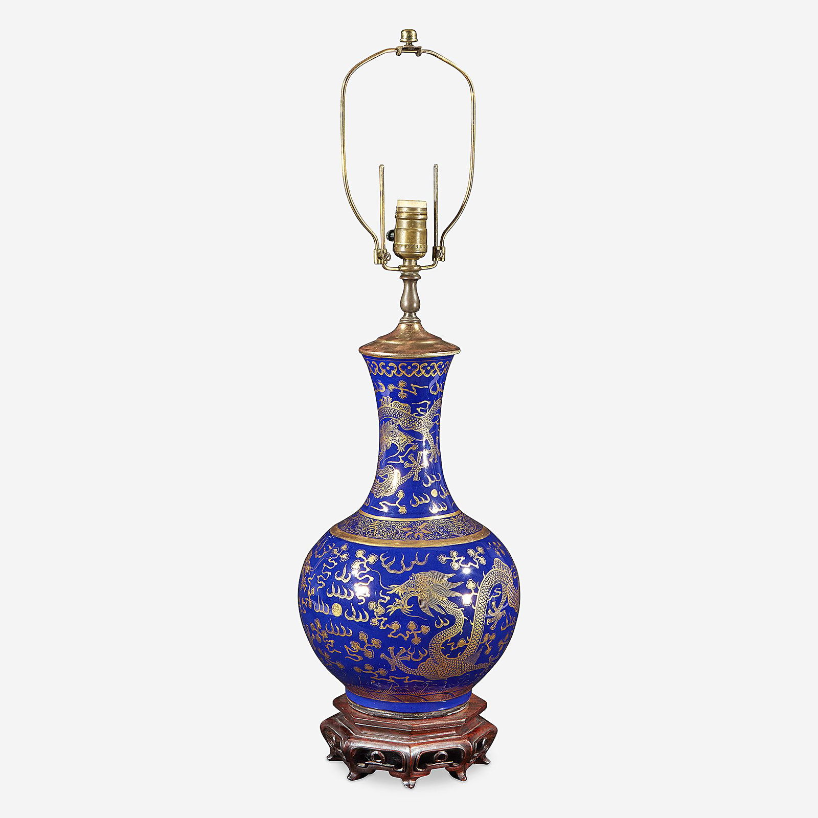A Chinese gilt-decorated cobalt blue porcelain vase (1 of 3)