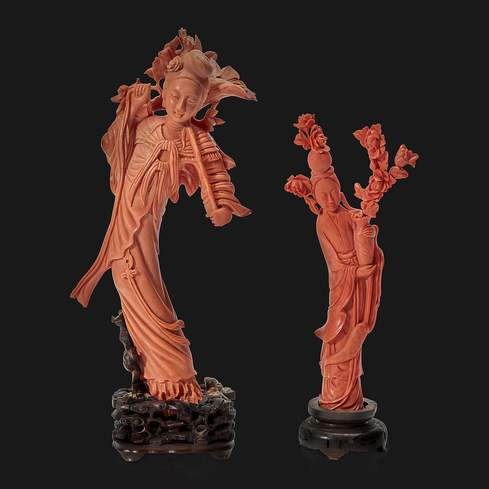 Two Chinese carved coral meiren (1 of 2)