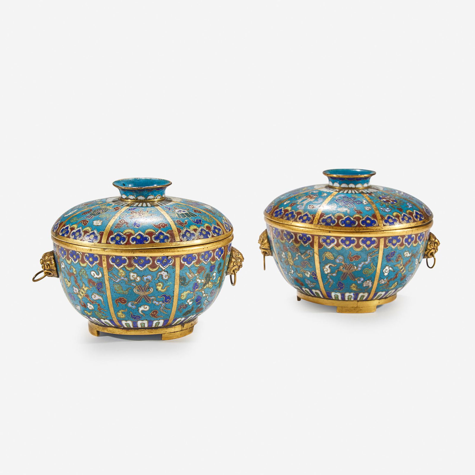 A pair of Chinese cloisonne covered circular bowls (1 of 3)