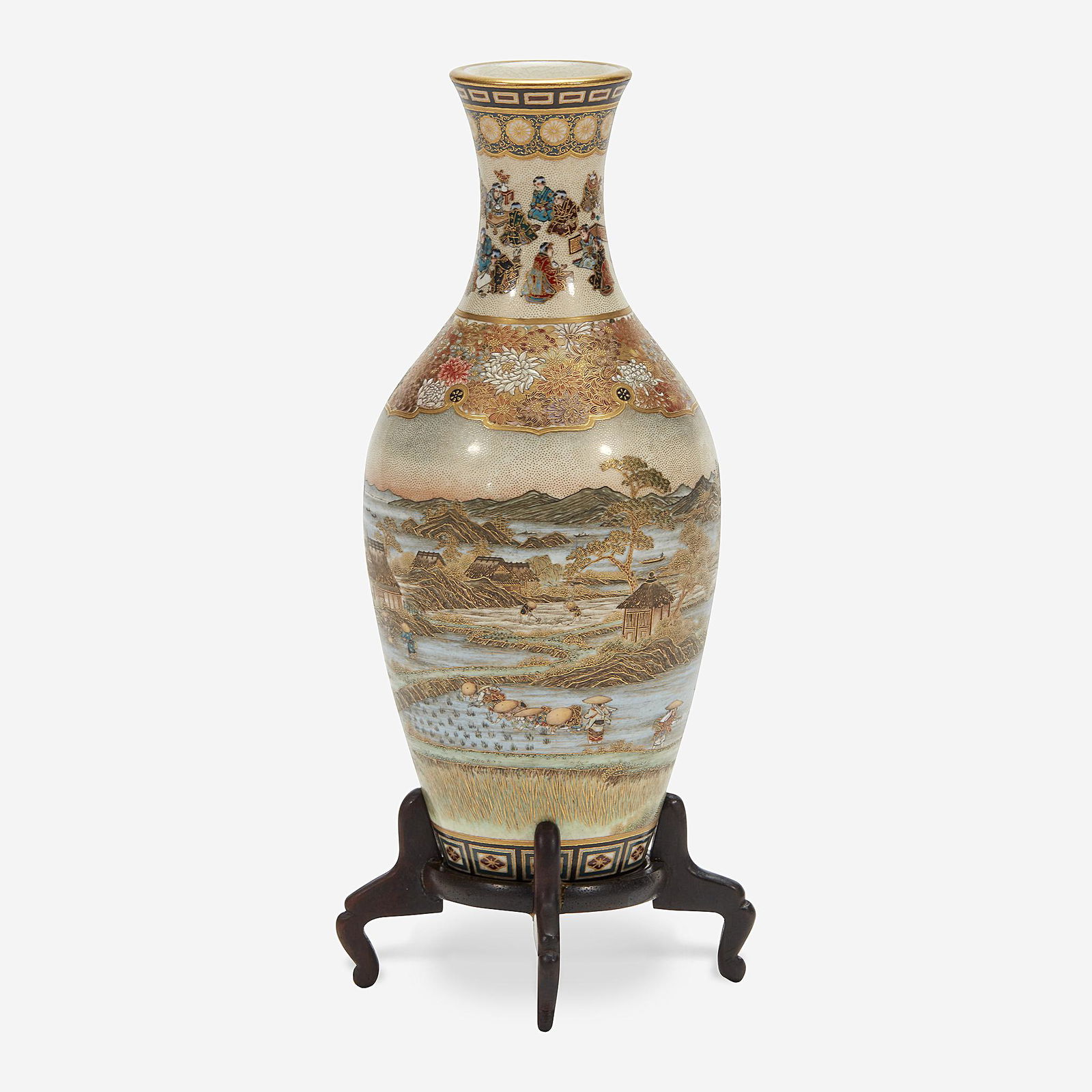 A Japanese Satsuma-type enameled pottery cabinet vase (1 of 3)
