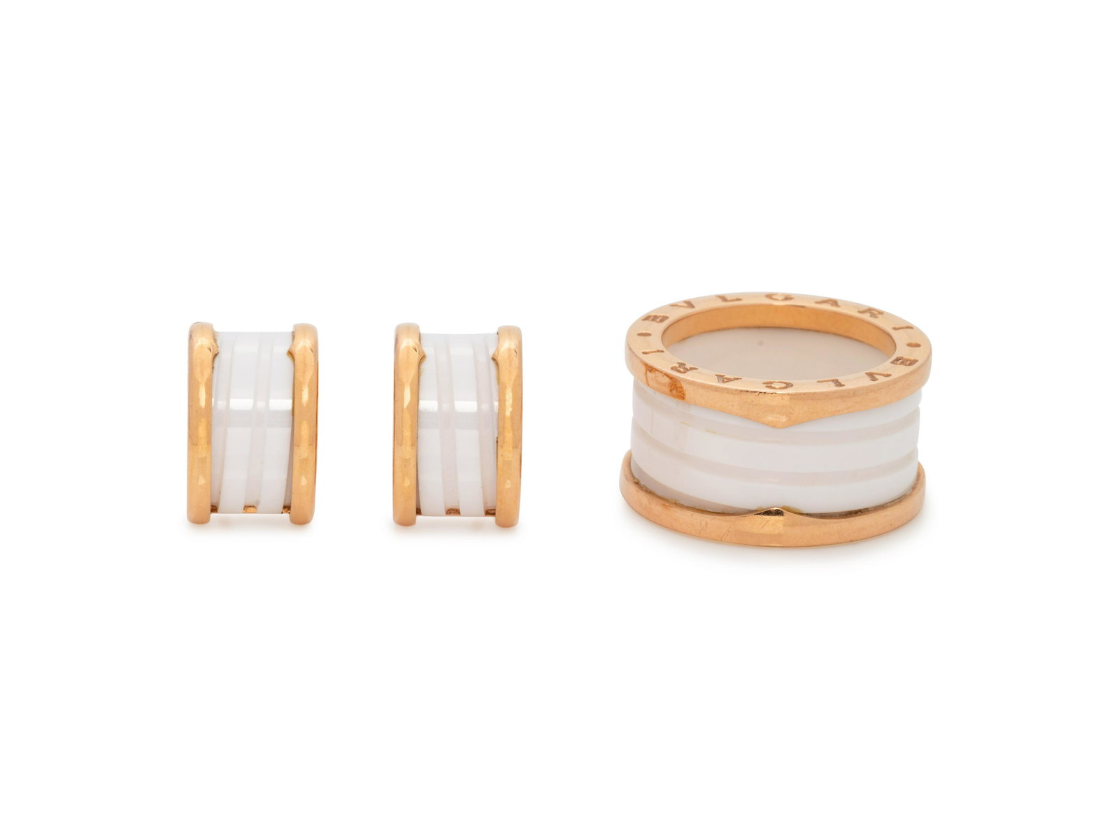 BVLGARI, ROSE GOLD AND WHITE CERAMIC 'B.ZERO1' SET (1 of 2)