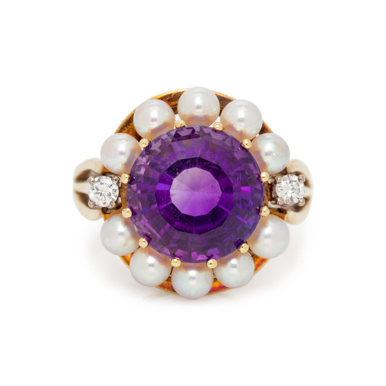 AMETHYST, DIAMOND AND CULTURED PEARL RING (1 of 3)