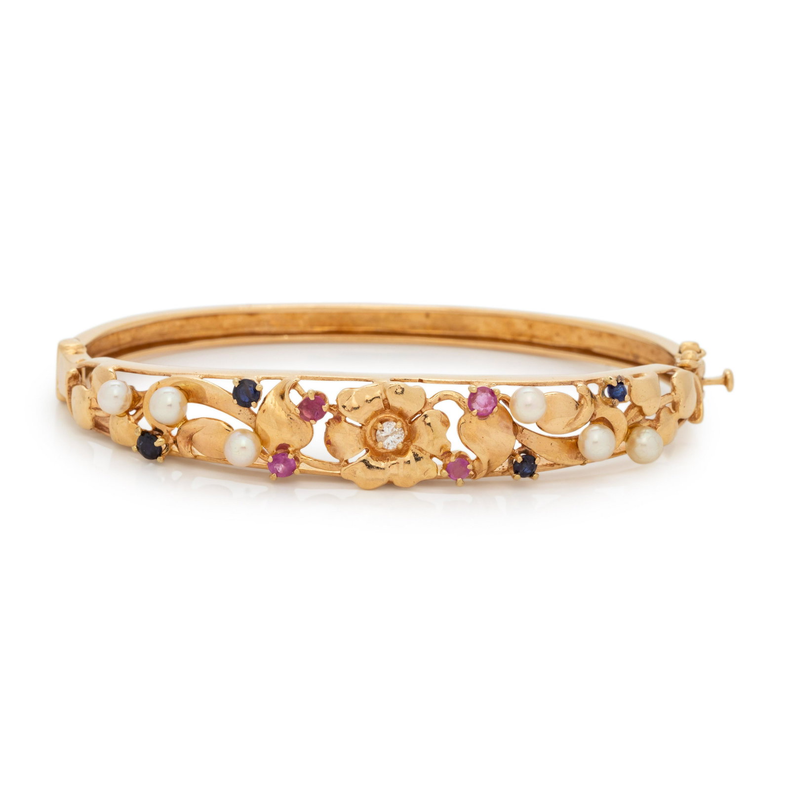 YELLOW GOLD AND GEMSTONE BANGLE BRACELET (1 of 3)