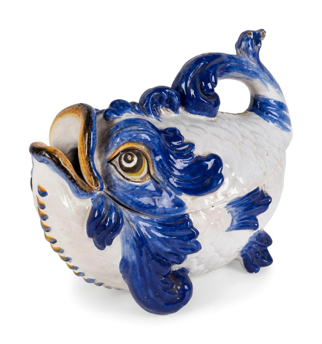An Italian Maiolica Fish-Form Tureen and Cover (1 of 2)