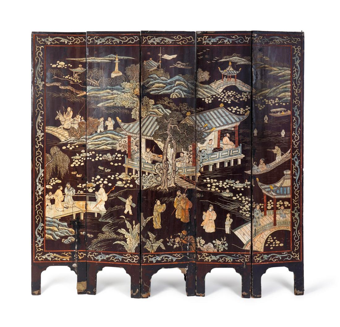 A Chinese Coromandel Five-Panel Screen (1 of 3)
