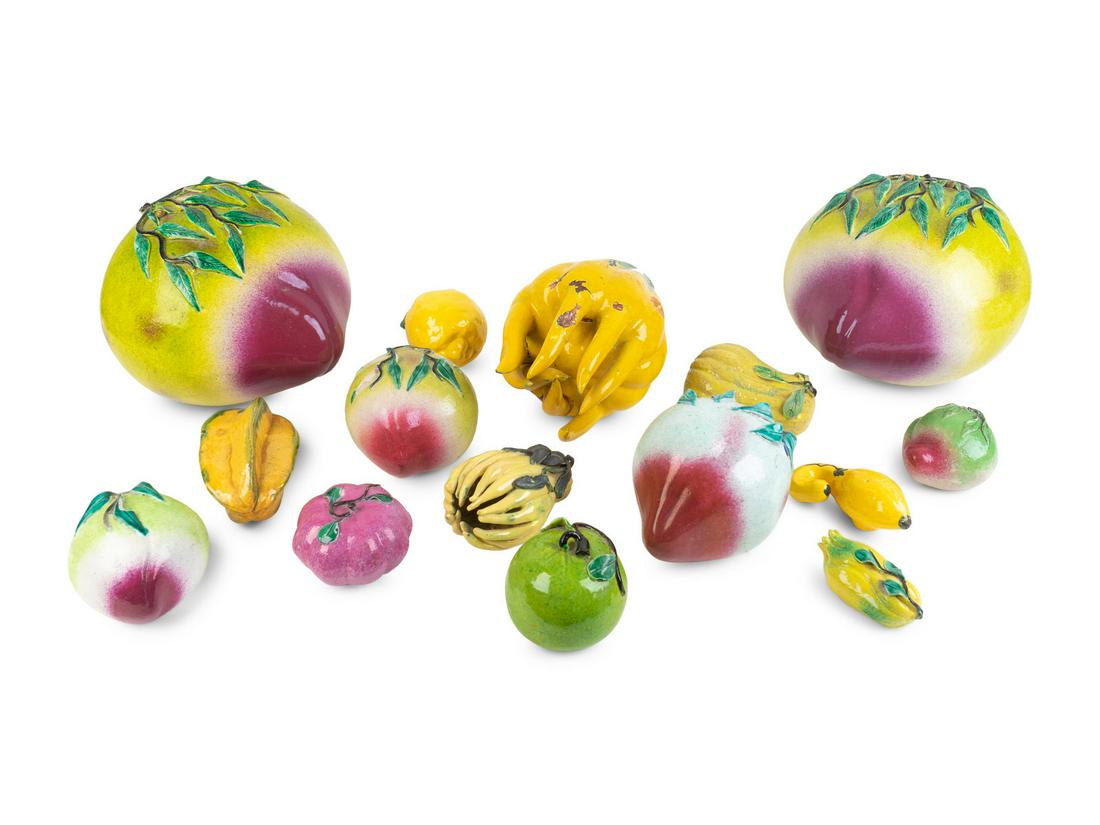 A Large Group of Chinese Polychromed Ceramic Fruit (1 of 2)