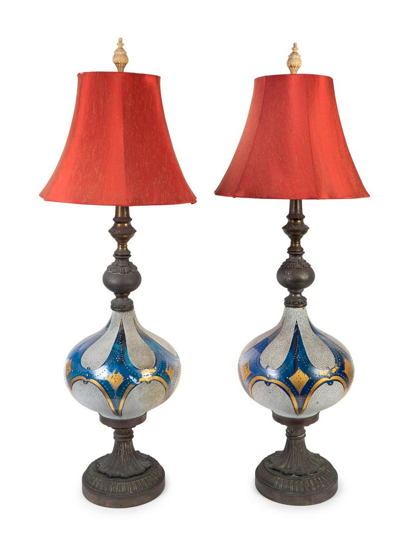 A Large Pair of European Orientalist Enameled Glass (1 of 2)