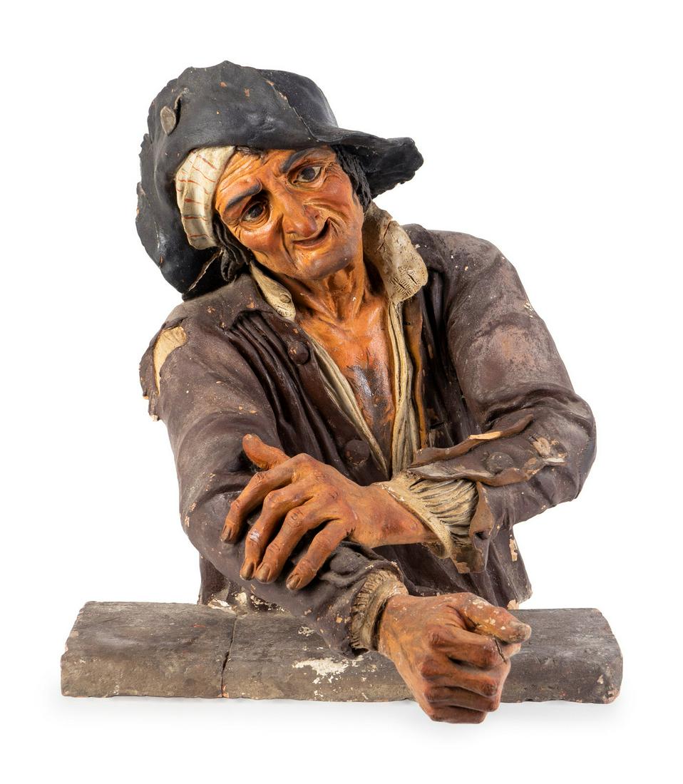 A French Polychromed Terracotta Bust of a Peasant (1 of 2)