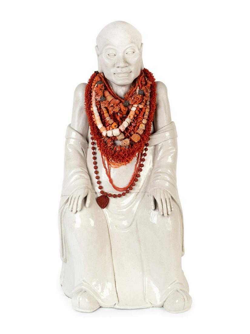 A Chinese Glazed Pottery Figure of a Seated Sage (1 of 3)