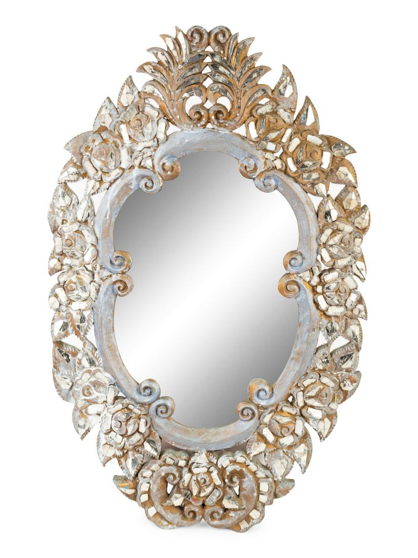 A Syrian Mother-of-Pearl-Inlaid Mirror: A Syrian Mother-of-Pearl-Inlaid Mirror Height 31 x width 19 1/2 inches. Property from the Michael Hall Collection, Miami Beach, Florida Note: By all accounts, Michael Hall, actor, collector and art de