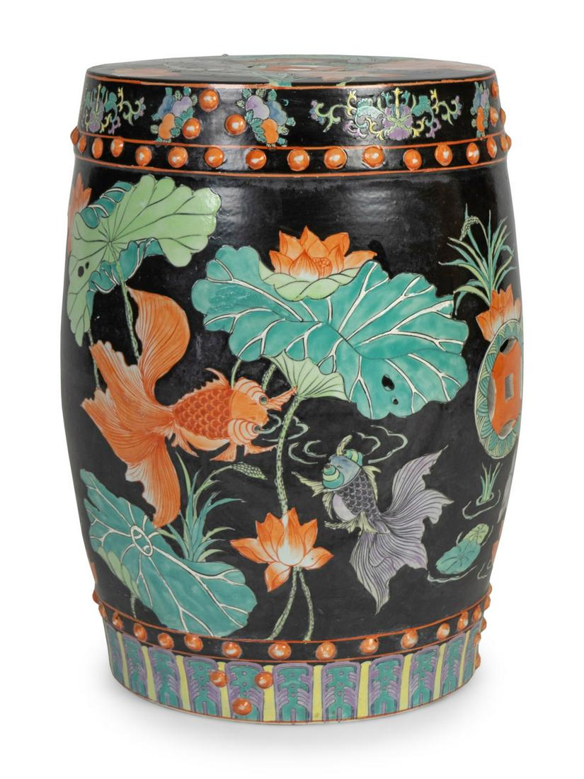 A Chinese Porcelain Garden Seat: A Chinese Porcelain Garden Seat Height 18 3/4 x diameter 12 1/2 inches. Property from the Michael Hall Collection, Miami Beach, Florida Note: By all accounts, Michael Hall, actor, collector and art de
